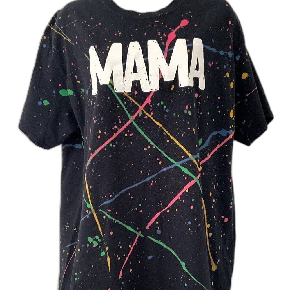 Black Neon Paint Splatter Mama Graphic Tee - Size L